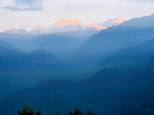 View over the mountains of Sikkim on the route to the lake - Image